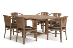 OUTFLEXX Dallas/Batavia Garten-Essgruppe, natur, Teak, 120/170x120 cm, 6x Armlehnensessel, inkl. Auflage