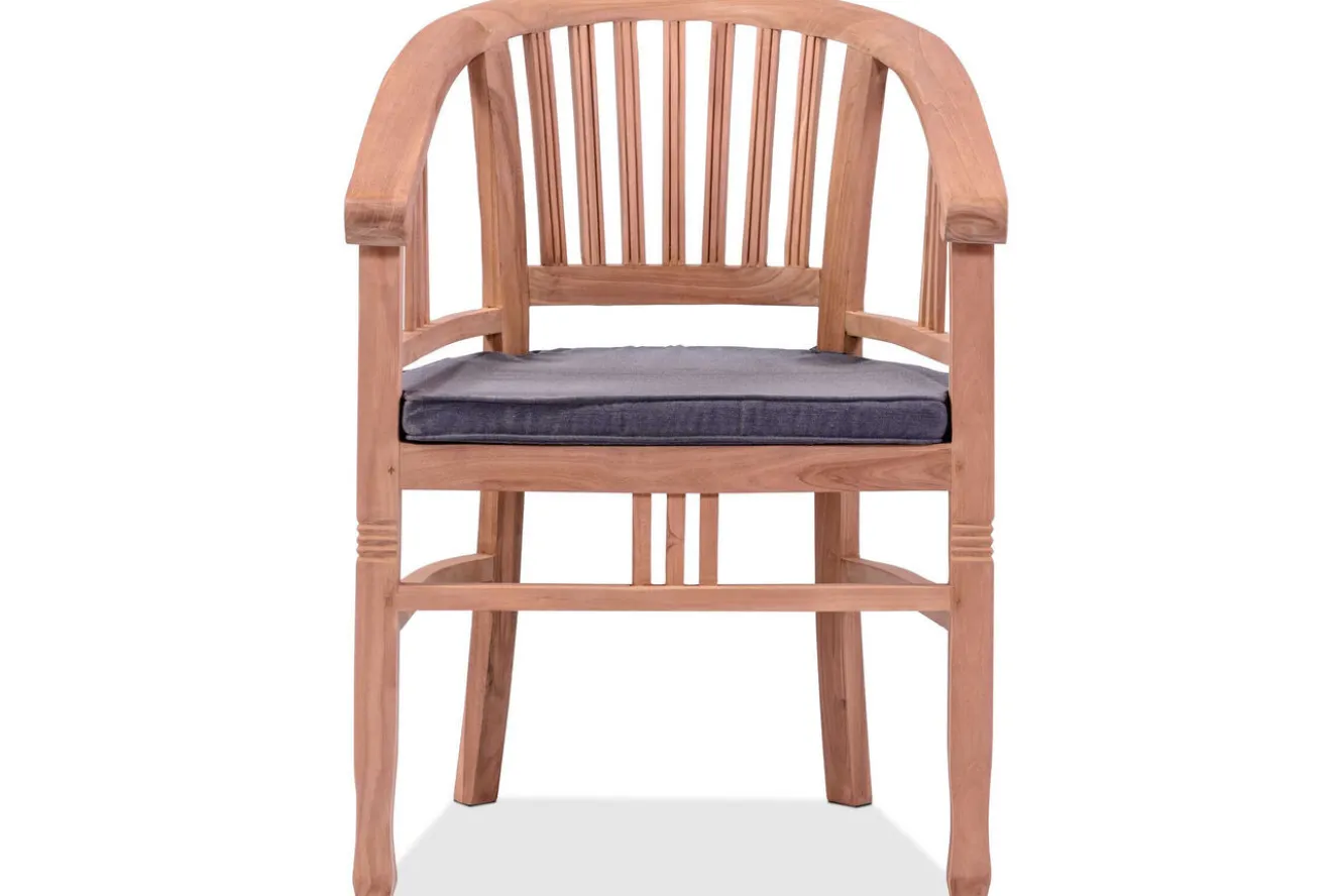 OUTFLEXX Dallas/Batavia Garten-Essgruppe, natur, Teak, 120/170x120 cm, 6x Armlehnensessel, inkl. Auflage