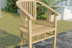 OUTFLEXX Dallas/Batavia Garten-Essgruppe, natur, Teak, 120/170x120 cm, 6x Armlehnensessel, inkl. Auflage
