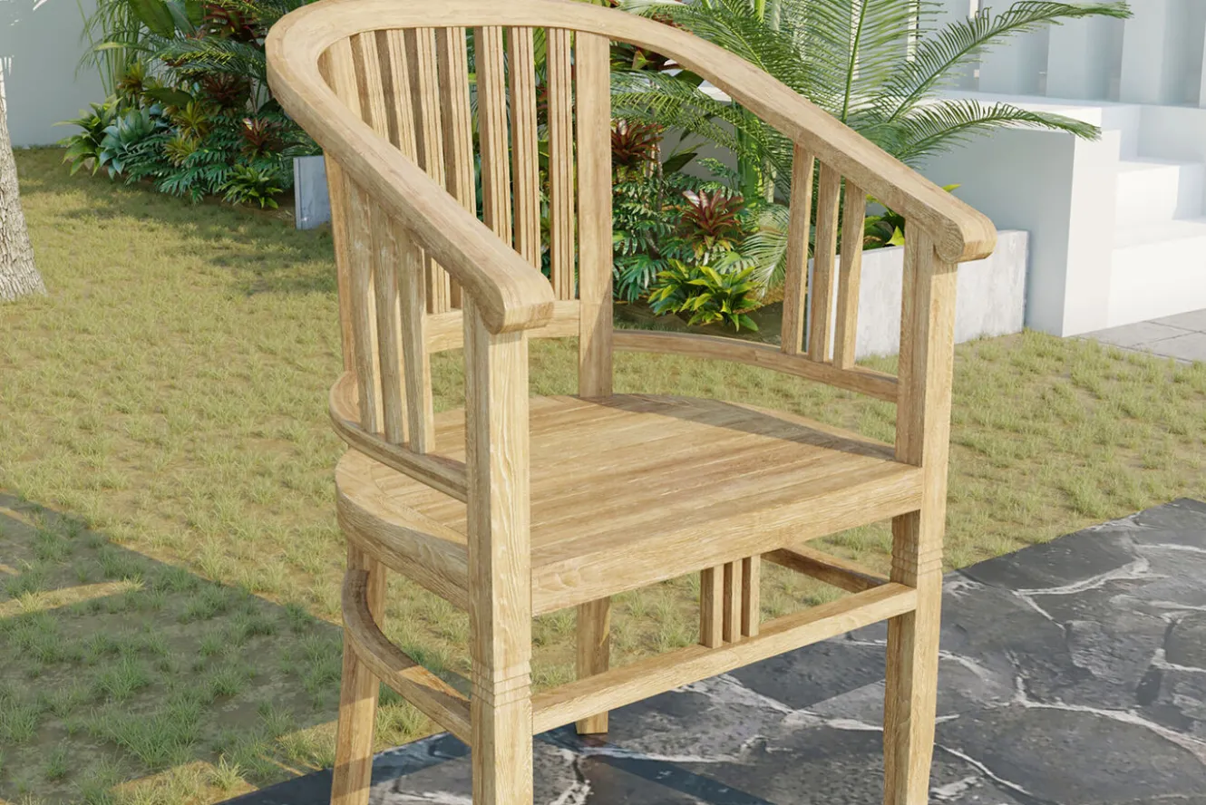 OUTFLEXX Dallas/Batavia Garten-Essgruppe, natur, Teak, 120/170x120 cm, 6x Armlehnensessel, inkl. Auflage