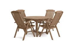 OUTFLEXX Dallas/Bounty Garten-Essgruppe, natur, Teak, 120/170x120 cm, 4x Klappstuhl