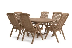 OUTFLEXX Dallas/Bounty Garten-Essgruppe, natur, Teak, 120/170x120 cm, 6x Klappstuhl
