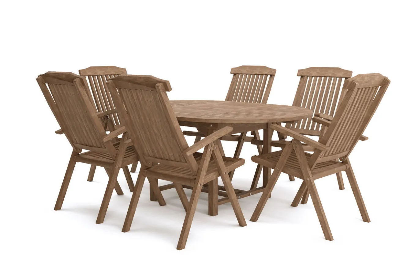 OUTFLEXX Dallas/Bounty Garten-Essgruppe, natur, Teak, 120/170x120 cm, 6x Klappstuhl