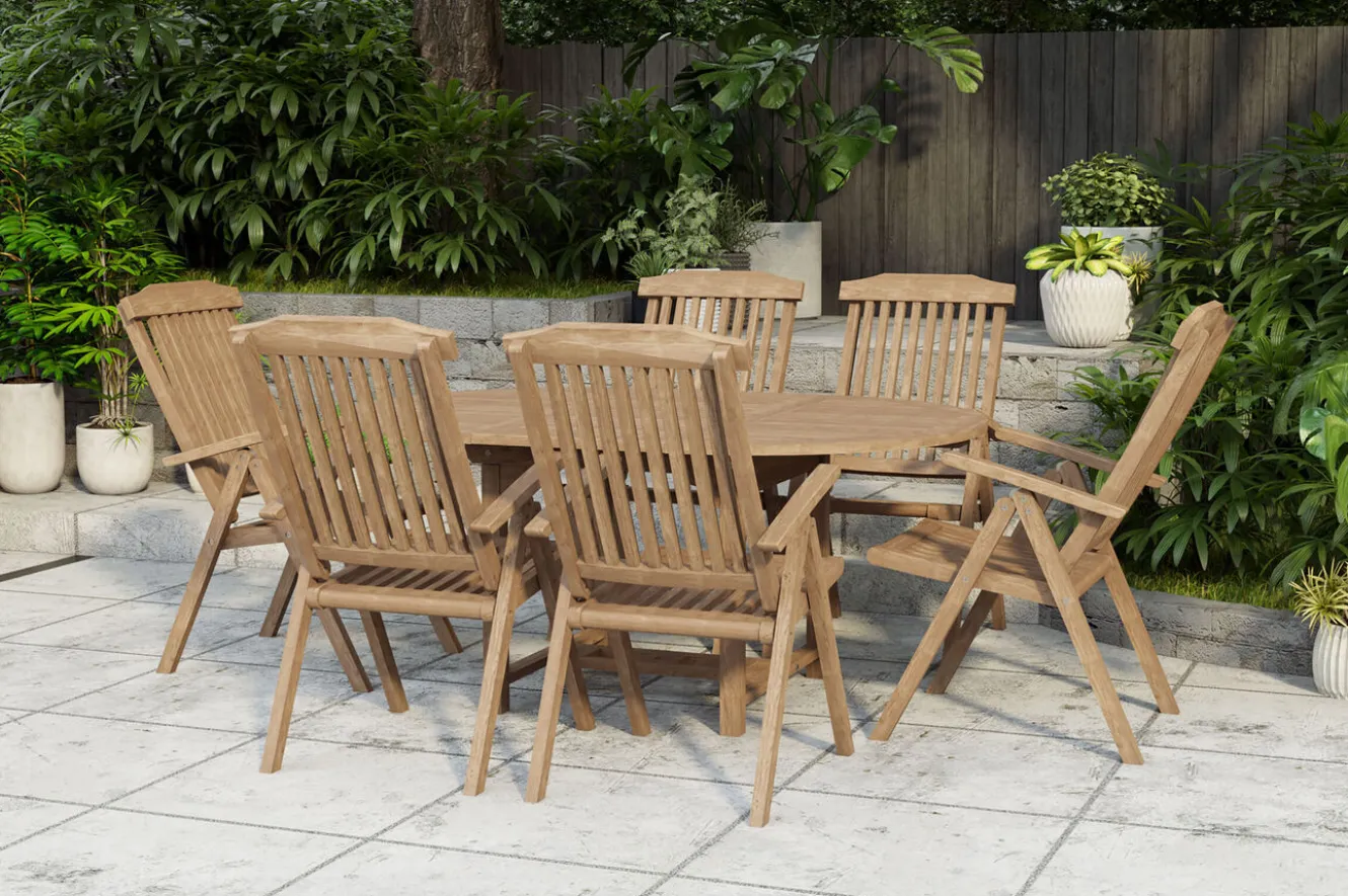 OUTFLEXX Dallas/Bounty Garten-Essgruppe, natur, Teak, 120/170x120 cm, 6x Klappstuhl