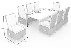 OUTFLEXX Darwin Garten-Essgruppe mit 8 Dining Sesseln, anthrazit/grau, Alu/Polyrattan, Tisch 200 x 100 cm, verstellbare Rückenlehne