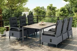 OUTFLEXX Darwin Garten-Essgruppe mit 6 Dining Sesseln, anthrazit/grau, Alu/Polyrattan, Tisch 200 x 100 cm, verstellbare Rückenlehne