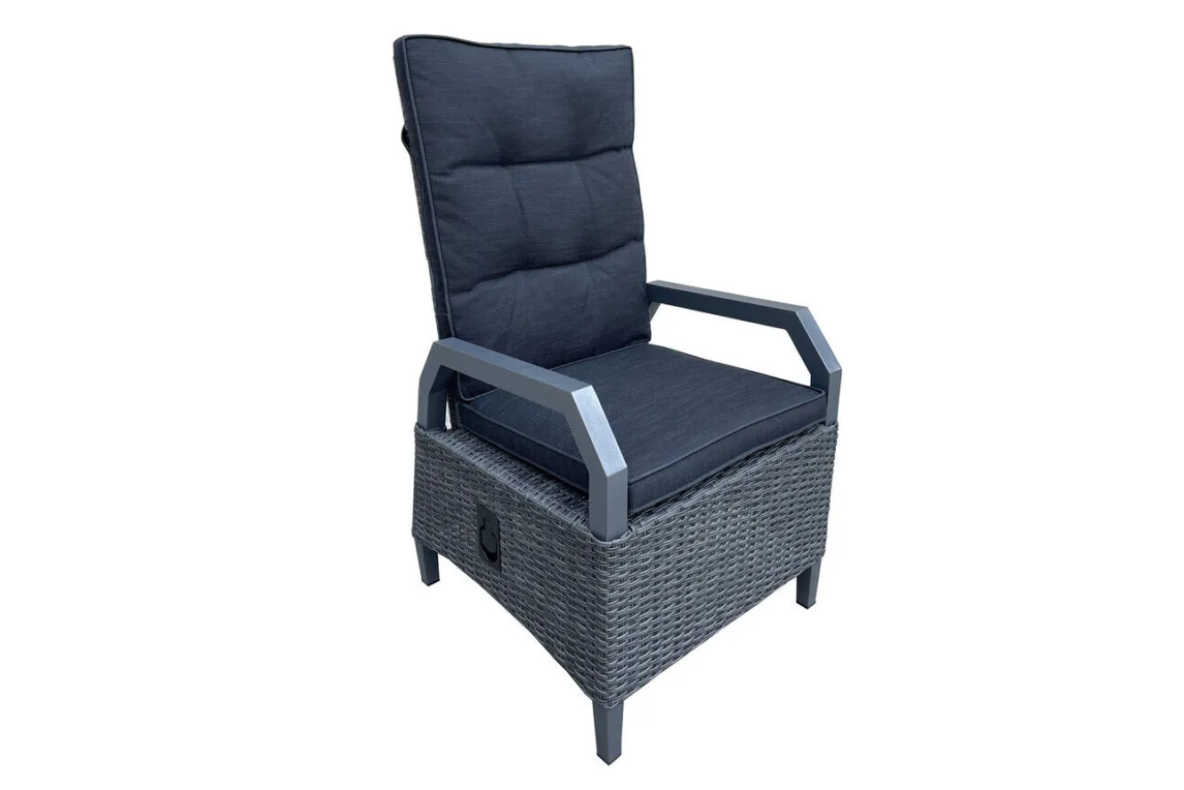 OUTFLEXX Darwin Garten-Essgruppe mit 6 Dining Sesseln, anthrazit/grau, Alu/Polyrattan, Tisch 200 x 100 cm, verstellbare Rückenlehne