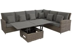 OUTFLEXX Dining-Lounge, grau, Polyrattan, 5-6 Personen, höhenverstellbarer Loungetisch, inkl. Polster