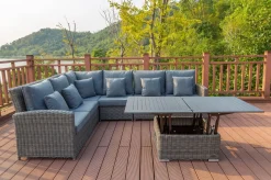 OUTFLEXX Dining-Lounge, grau, Polyrattan, 5-6 Personen, höhenverstellbarer Loungetisch, inkl. Polster