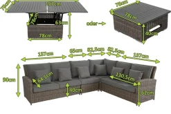 OUTFLEXX Dining-Lounge, grau, Polyrattan, 5-6 Personen, höhenverstellbarer Loungetisch, inkl. Polster