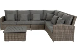OUTFLEXX Dining-Lounge, grau, Polyrattan, 5-6 Personen, höhenverstellbarer Loungetisch, inkl. Polster