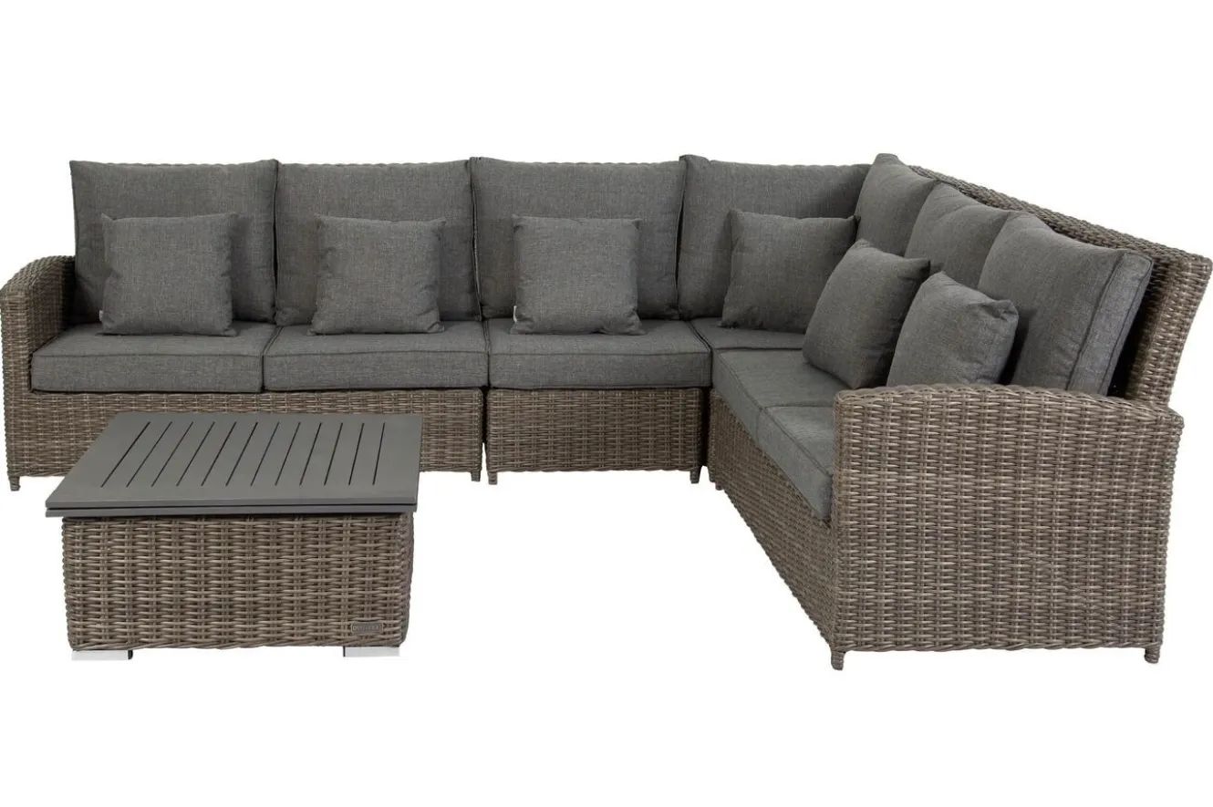 OUTFLEXX Dining-Lounge, grau, Polyrattan, 5-6 Personen, höhenverstellbarer Loungetisch, inkl. Polster