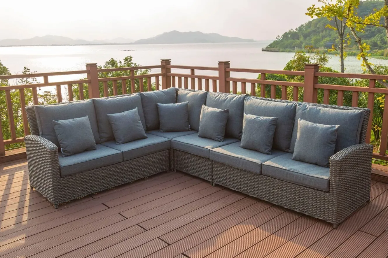 OUTFLEXX Dining-Lounge, grau, Polyrattan, 5-6 Personen, höhenverstellbarer Loungetisch, inkl. Polster