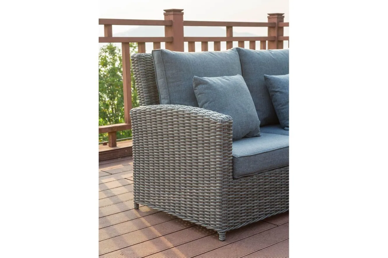 OUTFLEXX Dining-Lounge, grau, Polyrattan, 5-6 Personen, höhenverstellbarer Loungetisch, inkl. Polster