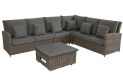 OUTFLEXX Dining-Lounge, grau, Polyrattan, 5-6 Personen, höhenverstellbarer Loungetisch, inkl. Polster