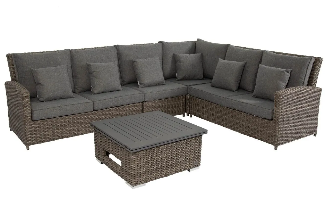 OUTFLEXX Dining-Lounge, grau, Polyrattan, 5-6 Personen, höhenverstellbarer Loungetisch, inkl. Polster