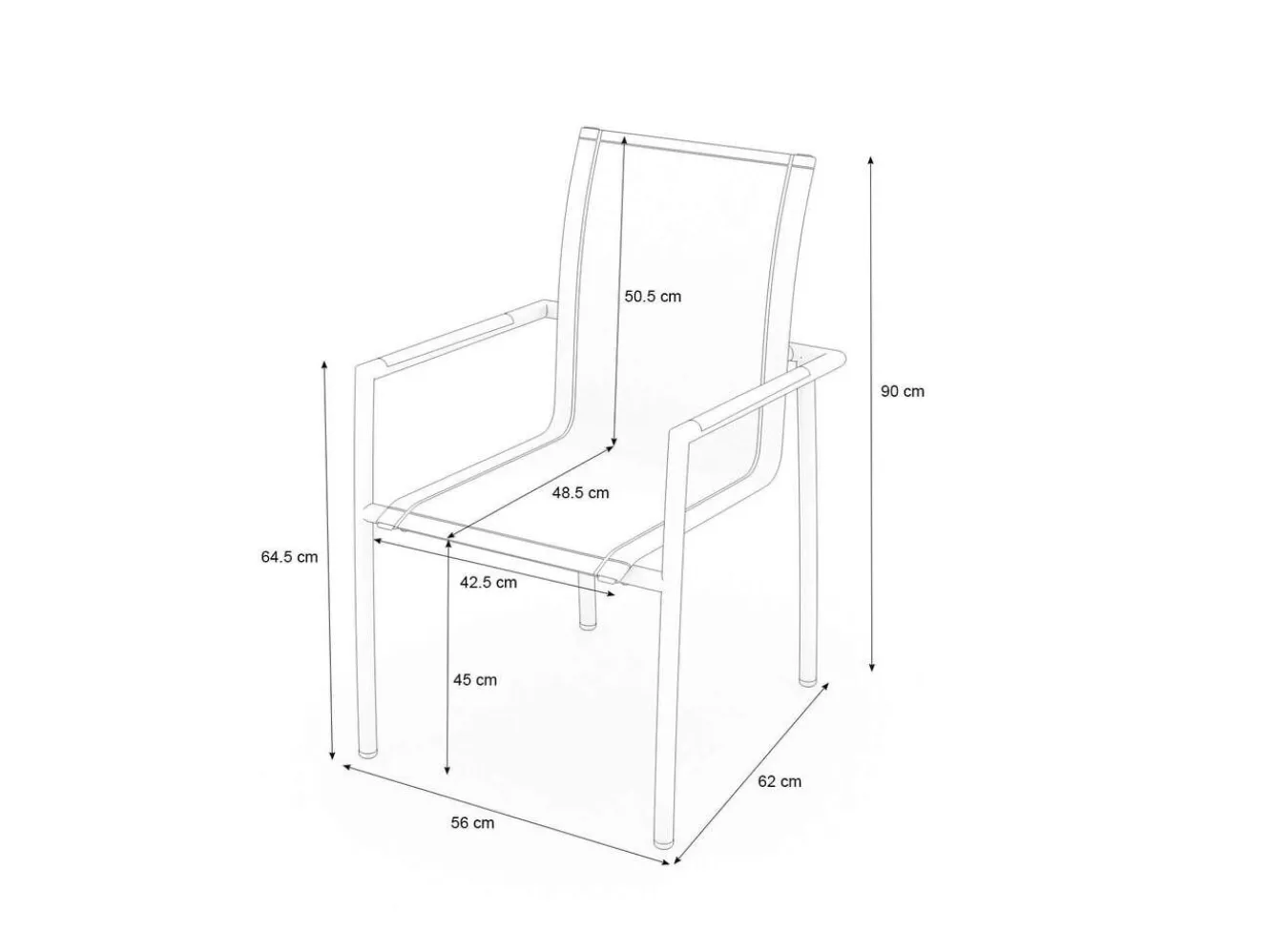 OUTFLEXX Diningsessel, anthrazit/grau, Edelstahl/Textilene, ca. 56x62x90cm, Teak