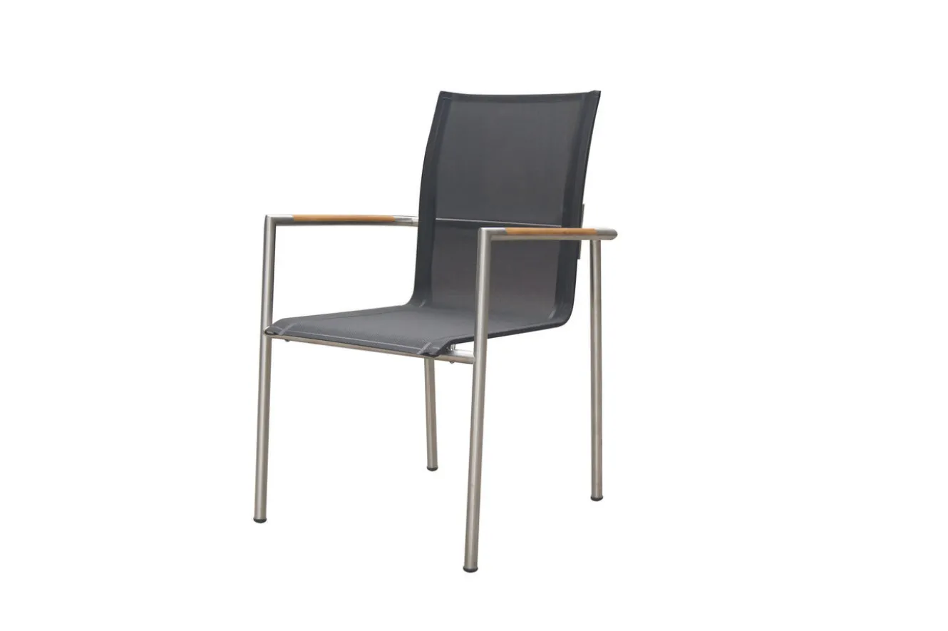 OUTFLEXX Diningsessel, anthrazit/grau, Edelstahl/Textilene, ca. 56x62x90cm, Teak