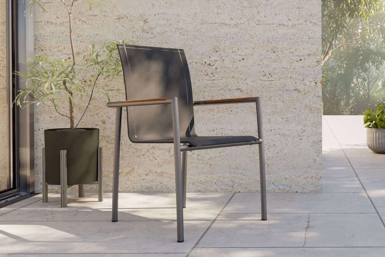 OUTFLEXX Diningsessel, anthrazit/grau, Edelstahl/Textilene, ca. 56x62x90cm, Teak