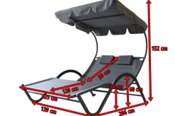 OUTFLEXX Doppelliege, anthrazit, Polyester/Stahl pulverbeschichtet, 205x138x34cm, inkl. Nackenkissen, rollbar