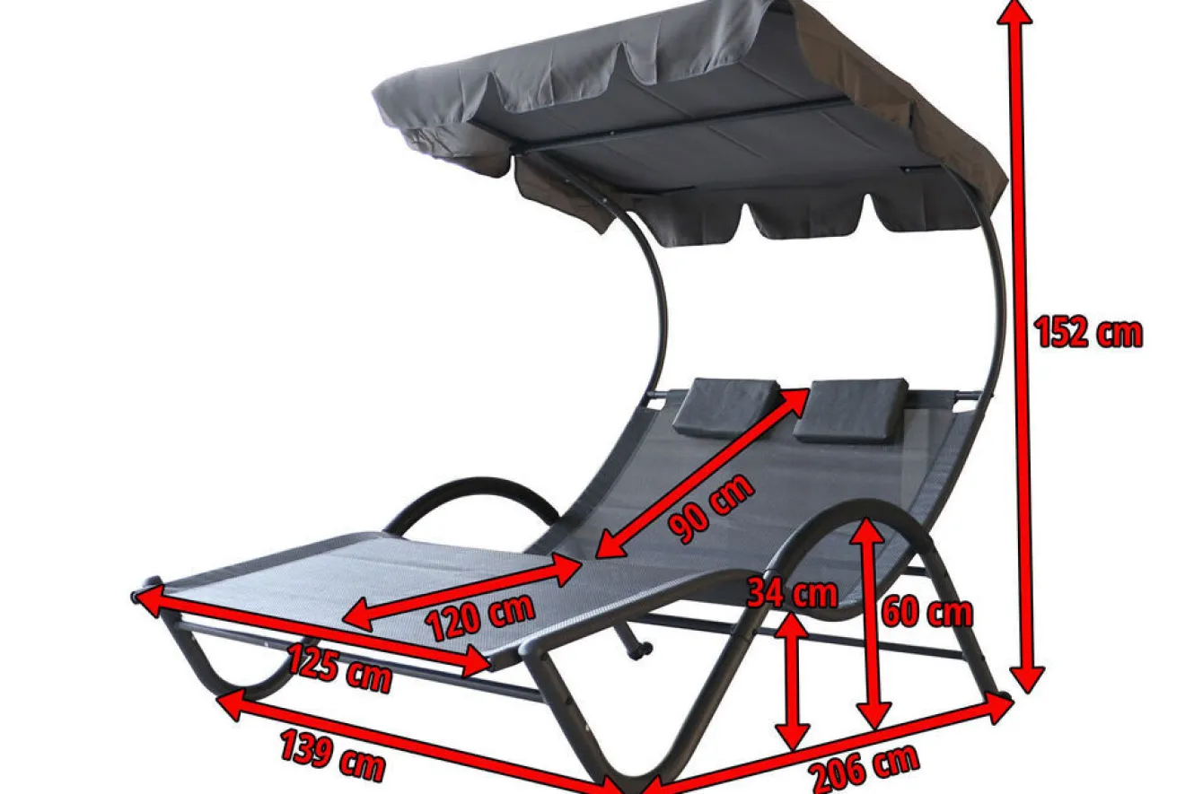 OUTFLEXX Doppelliege, anthrazit, Polyester/Stahl pulverbeschichtet, 205x138x34cm, inkl. Nackenkissen, rollbar