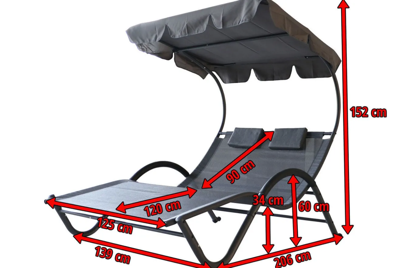 OUTFLEXX Doppelliege, anthrazit, Polyester/Stahl pulverbeschichtet, 205x138x34cm, inkl. Nackenkissen, rollbar
