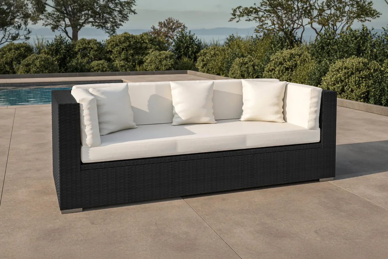 OUTFLEXX Dreisitzer-Sofa, creme/weiß, schwarz, Polyrattan, 210x85x70cm, inkl. Polster + wasserfeste Kissenbox