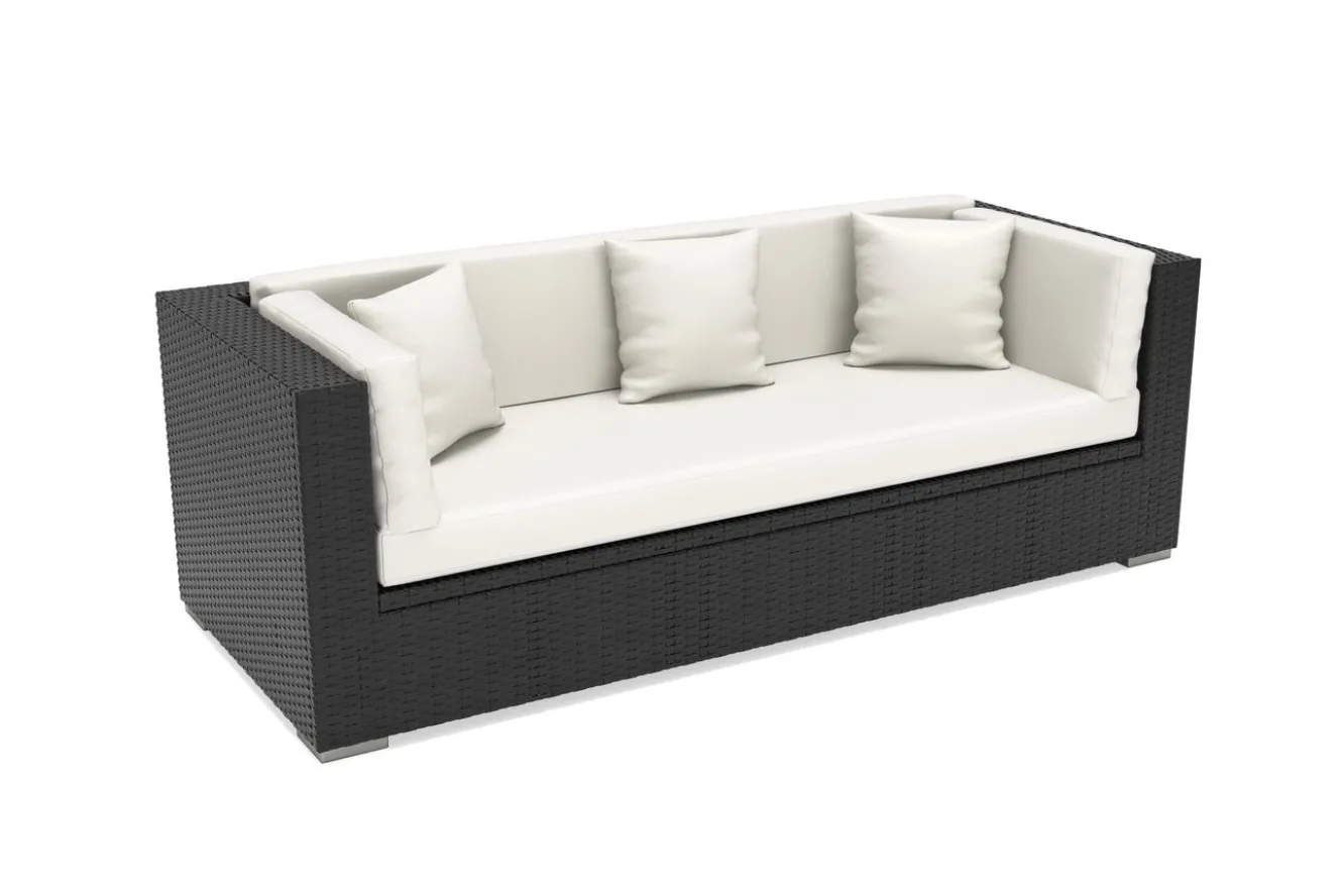 OUTFLEXX Dreisitzer-Sofa, creme/weiß, schwarz, Polyrattan, 210x85x70cm, inkl. Polster + wasserfeste Kissenbox