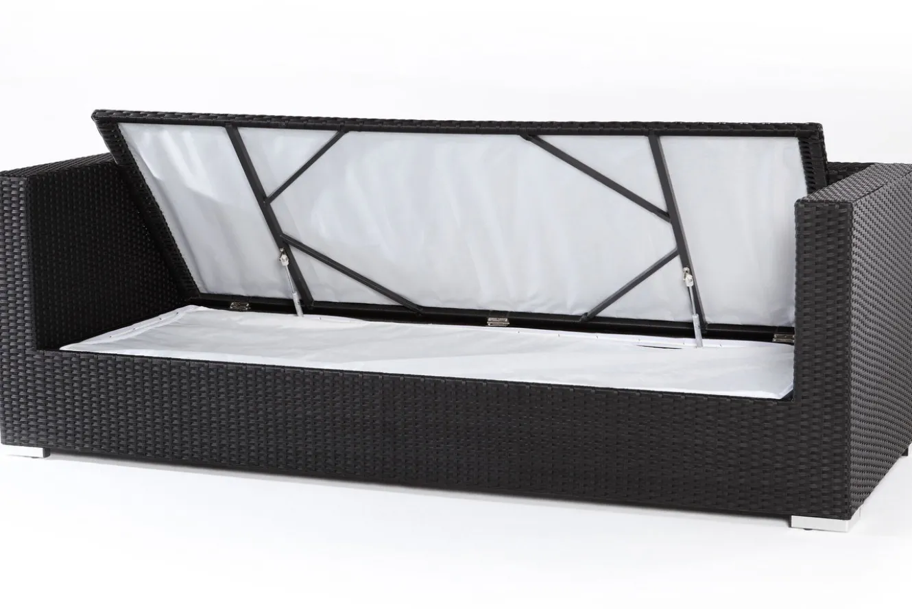 OUTFLEXX Dreisitzer-Sofa, creme/weiß, schwarz, Polyrattan, 210x85x70cm, inkl. Polster + wasserfeste Kissenbox