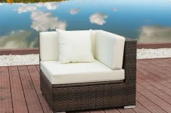 OUTFLEXX Eckelement, braun marmoriert, Polyrattan, 85 x 85 x 70 cm, wasserfeste Kissenbox