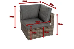 OUTFLEXX Eckelement links, grau, Polyrattan, 82 x 82 x 70 cm, verstellbare Sitzfläche, wasserfeste Kissenbox