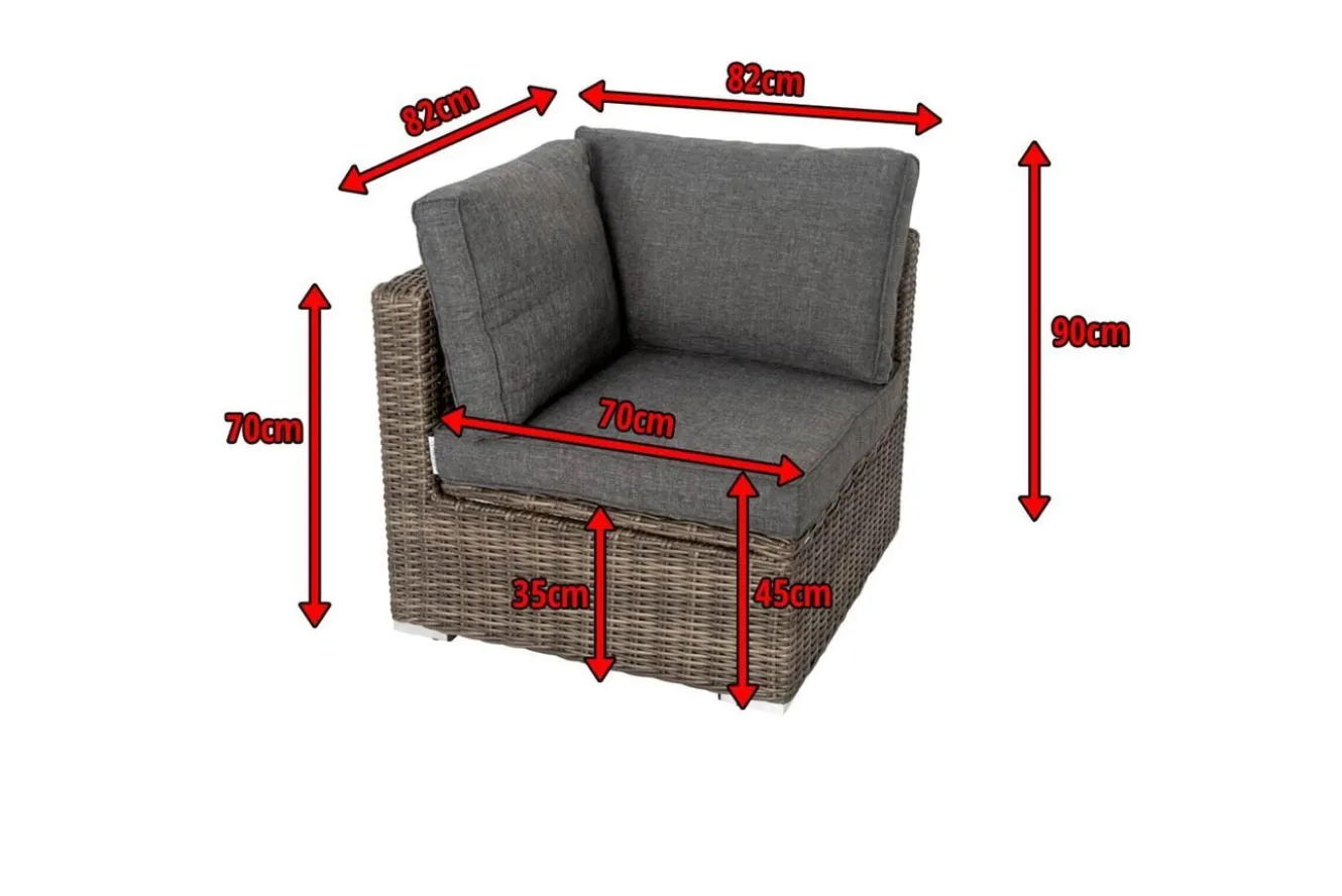 OUTFLEXX Eckelement rechts, grau, Polyrattan, 82 x 82 x 70 cm, verstellbare Sitzfläche, wasserfeste Kissenbox