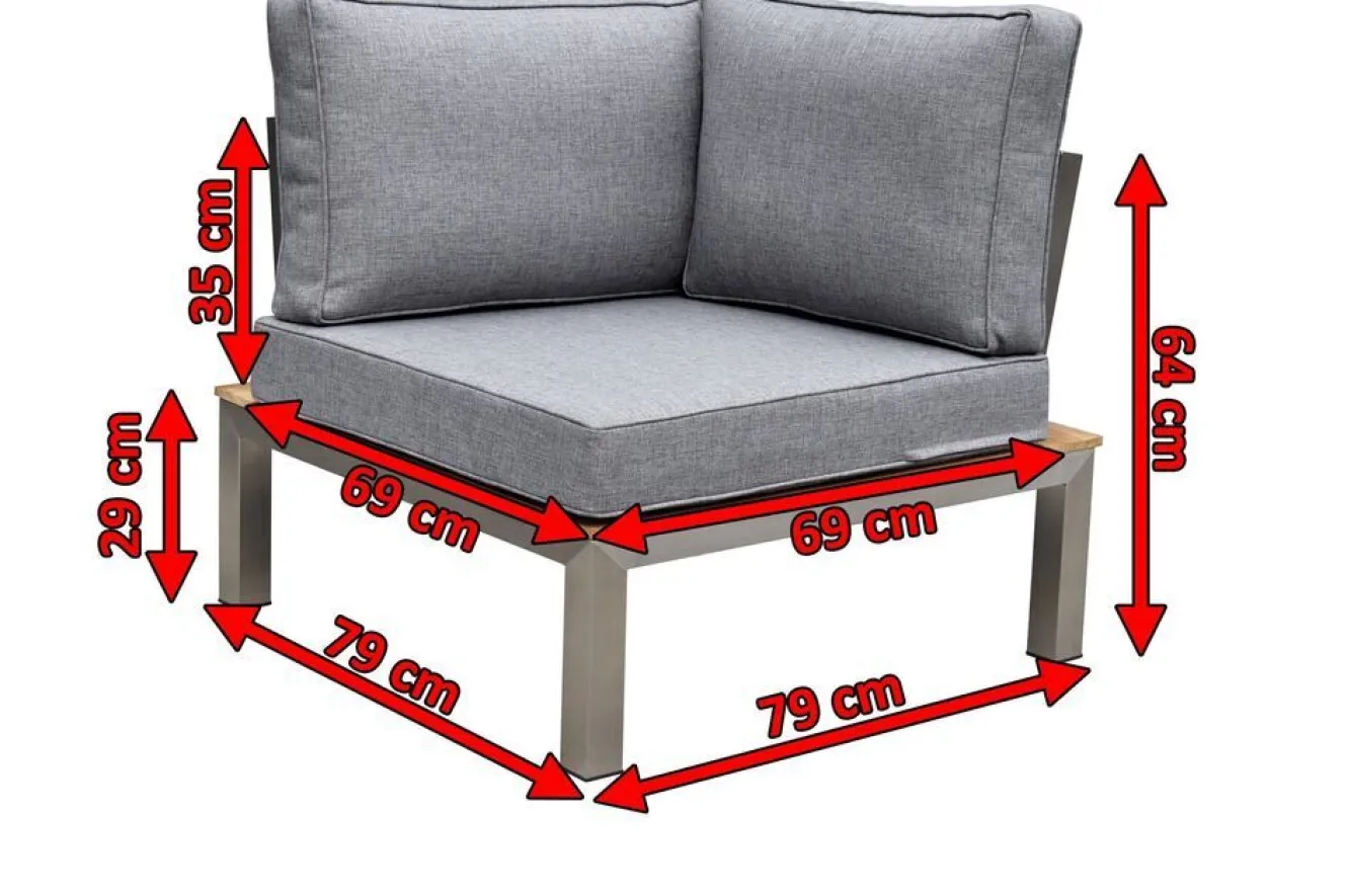 OUTFLEXX Eckelement, silber/grau, Edelstahl/Teakholz/Textil, 79 x 79 x 64 cm