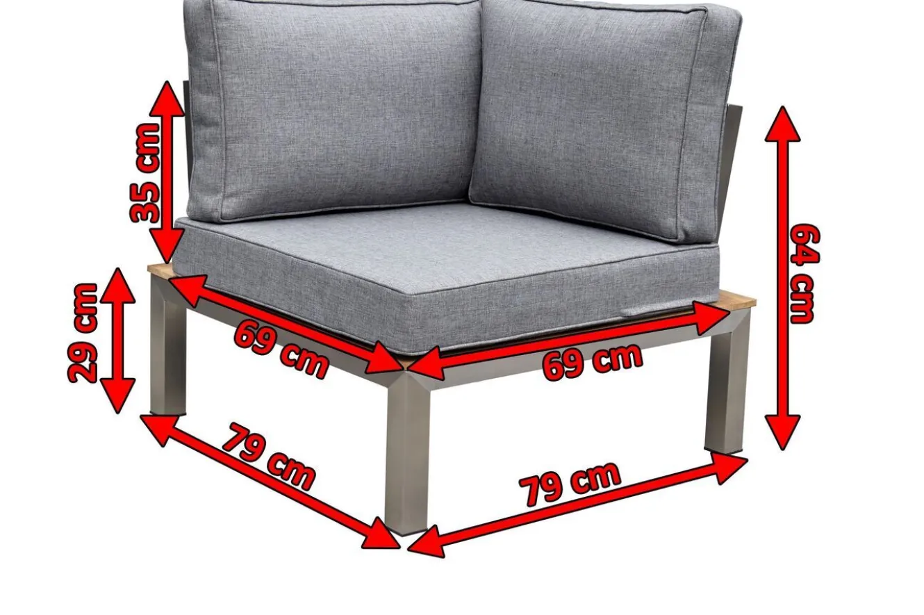 OUTFLEXX Eckelement, silber/grau, Edelstahl/Teakholz/Textil, 79 x 79 x 64 cm