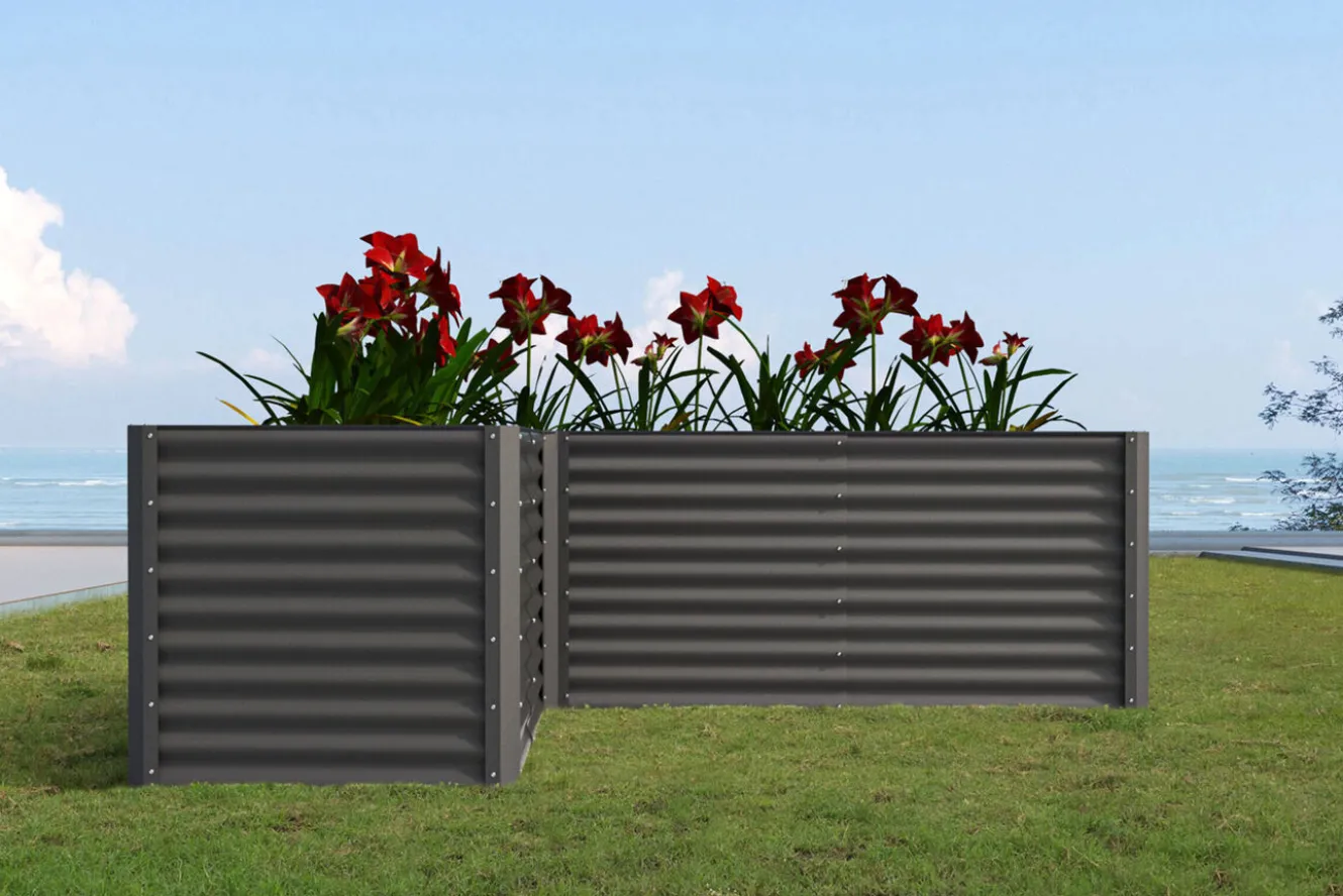 OUTFLEXX Eck-Hochbeet, anthrazit, Aluminium-Zink-Stahl, 270x270x90x84cm