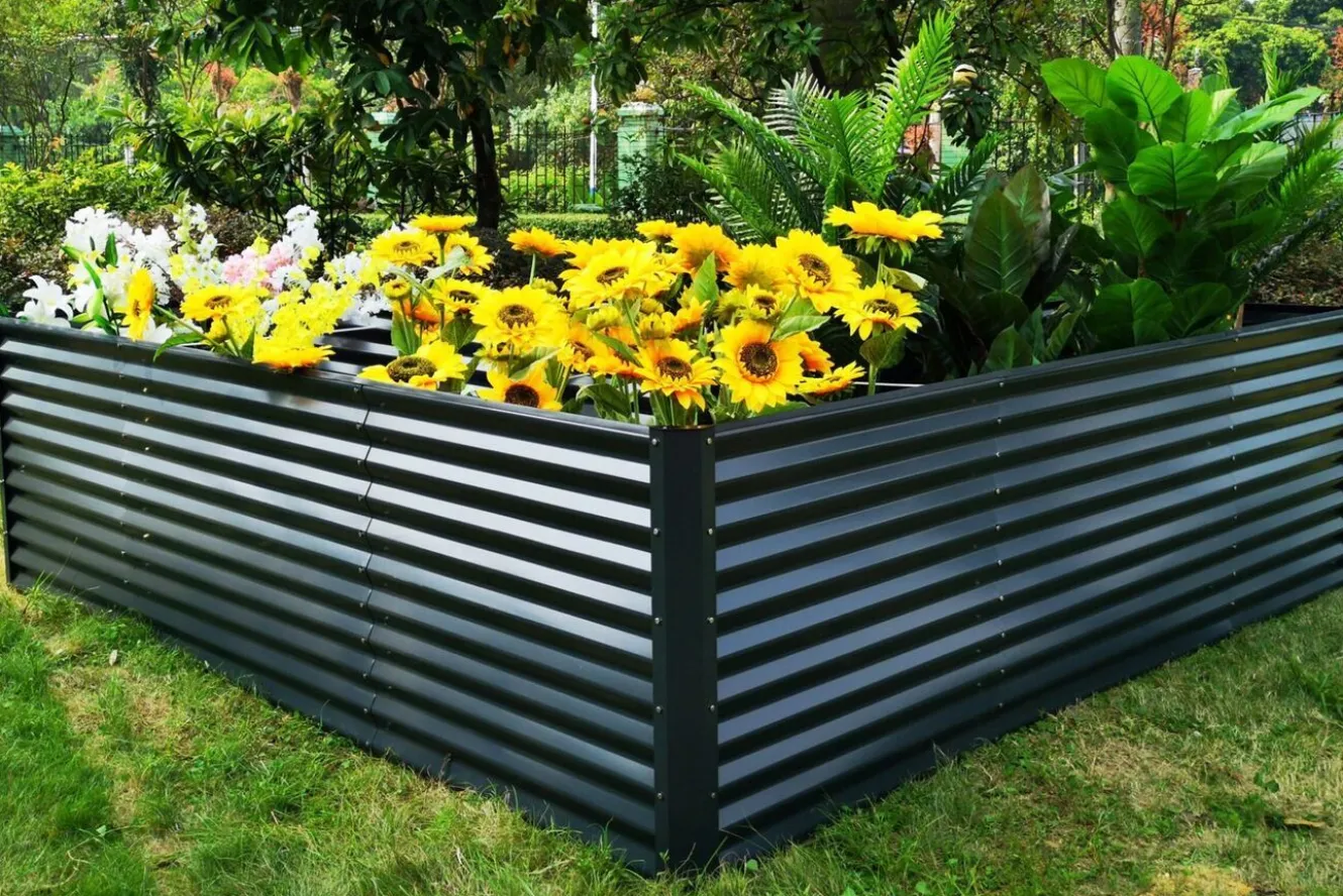 OUTFLEXX Eck-Hochbeet, anthrazit, Aluminium-Zink-Stahl, 270x270x90x84cm