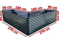 OUTFLEXX Eck-Hochbeet, anthrazit, Aluminium-Zink-Stahl, 270x270x90x84cm