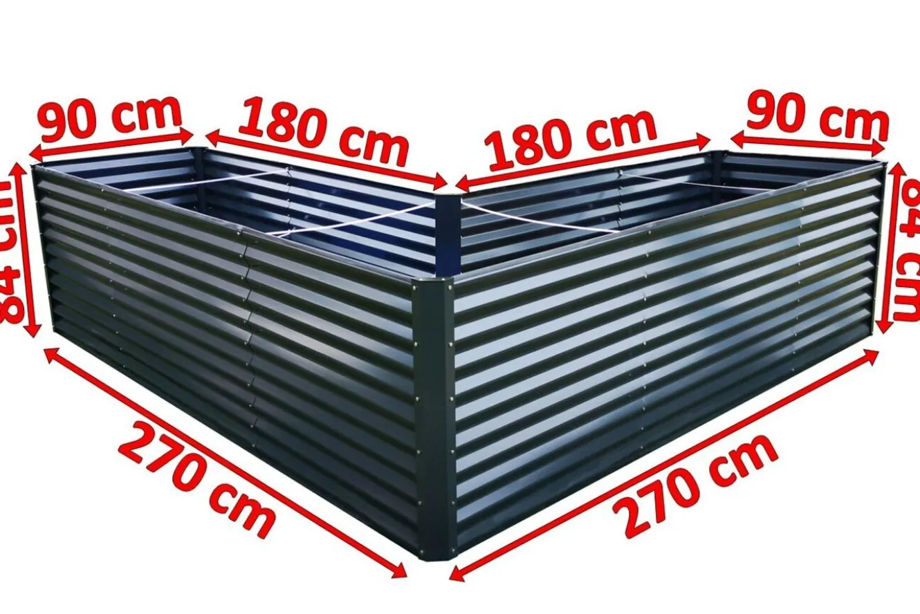 OUTFLEXX Eck-Hochbeet, anthrazit, Aluminium-Zink-Stahl, 270x270x90x84cm