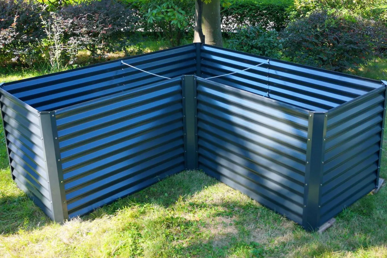 OUTFLEXX Eck-Hochbeet, anthrazit, Aluminium-Zink-Stahl, 210x210x90x84cm