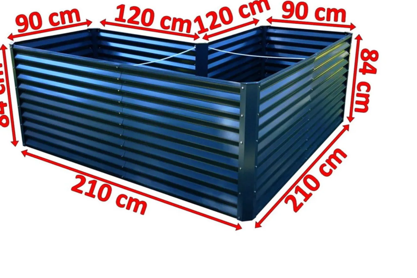 OUTFLEXX Eck-Hochbeet, anthrazit, Aluminium-Zink-Stahl, 210x210x90x84cm