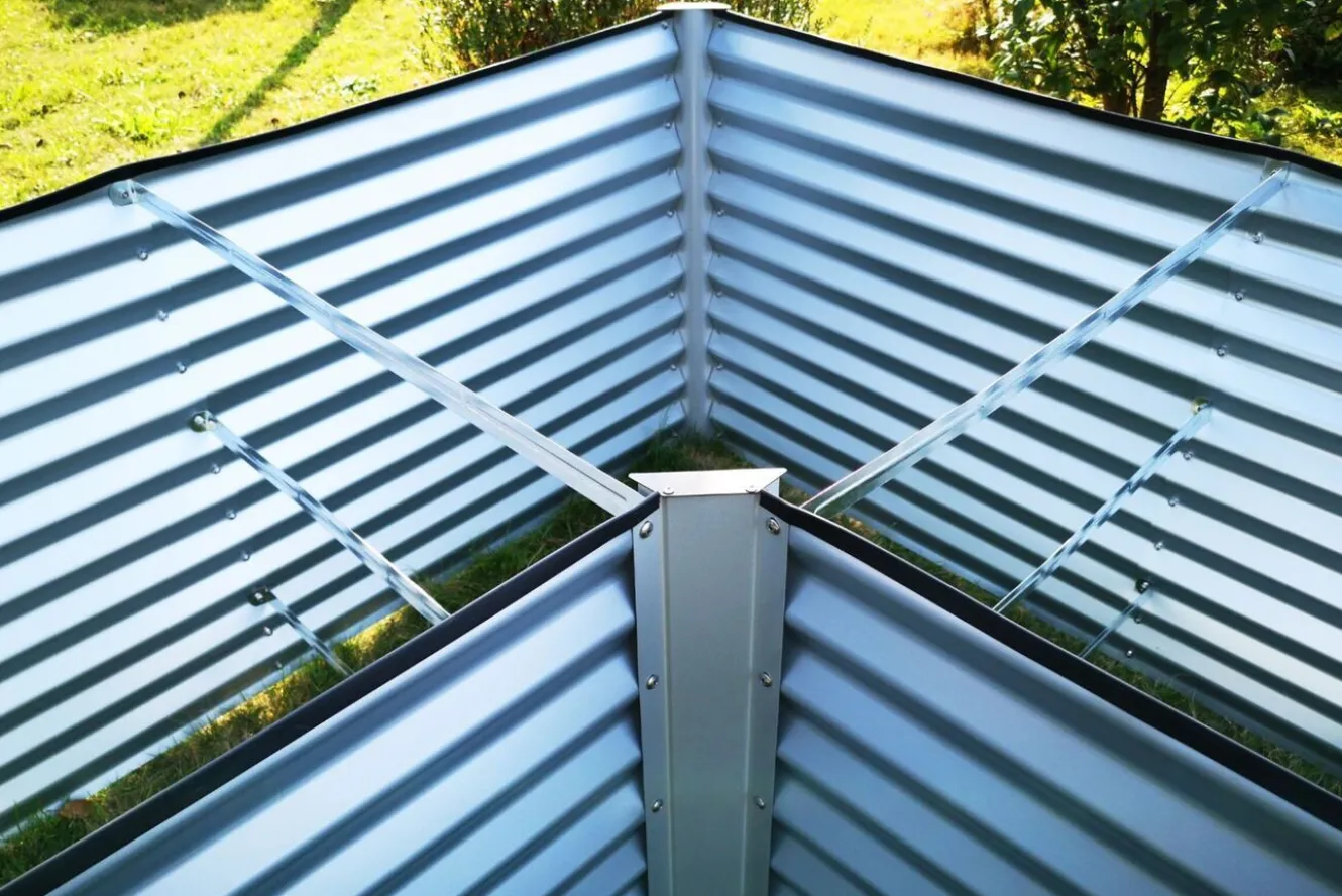 OUTFLEXX Eck-Hochbeet, silber, Aluminium-Zink-Stahl, 270x270x90x84cm