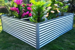 OUTFLEXX Eck-Hochbeet, silber, Aluminium-Zink-Stahl, 270x270x90x84cm