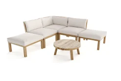 OUTFLEXX Ecklounge, Akazie, 5 Personen, inkl. Tisch ø 80 cm und Polster aus Olefin in hellbraun, FSC®-zertifiziertes Produkt