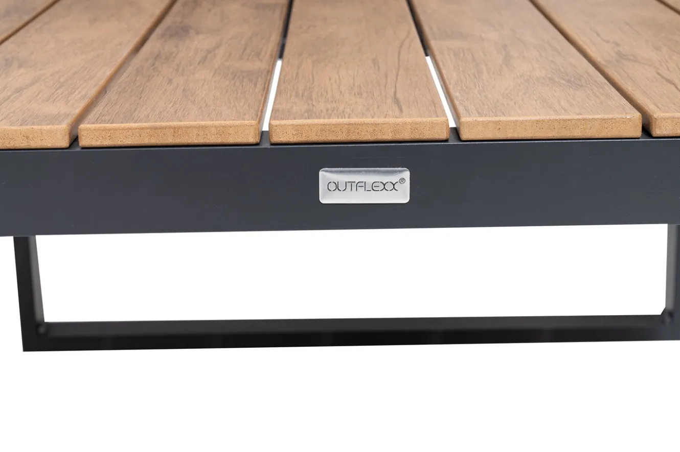 OUTFLEXX Ecklounge, anthrazit matt, Alu/Holzoptik, 5 Personen, Seitenablage