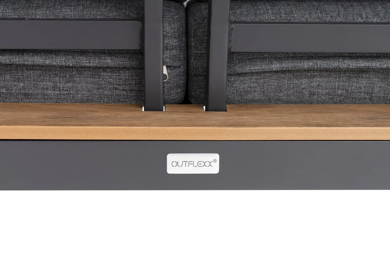 OUTFLEXX Ecklounge, anthrazit matt, Alu/Holzoptik, 5 Personen, Seitenablage