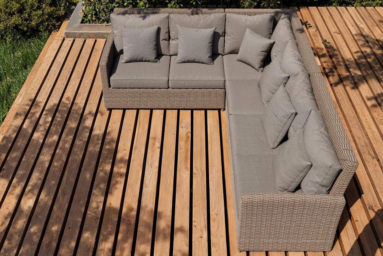 OUTFLEXX Ecklounge, grau, Polyrattan, 4tlg, 5-6 Personen, inkl. Polster und Kissen