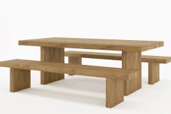 OUTFLEXX Encino Garten-Essgruppe, recyceltes Teak, Tisch 220x100cm, 2 Bänke 220x40cm, Gebürstet, Hohe Belastbarkeit, FSC®-zertifiziertes Produkt