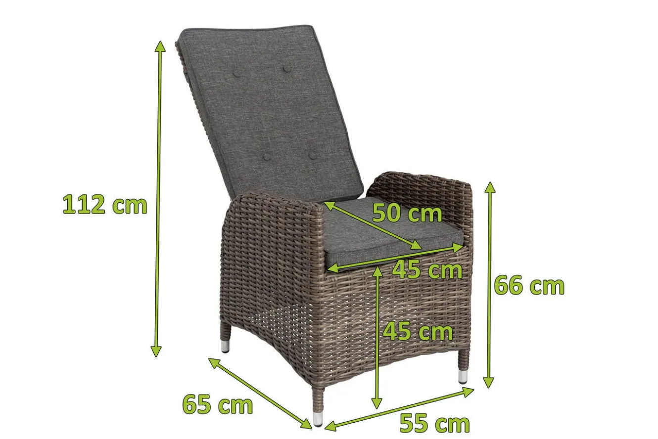 OUTFLEXX 2er Set Dining Sessel, grau, Polyrattan, je 55 x 65 x 112 cm, Rücken stufenlos verstellbar