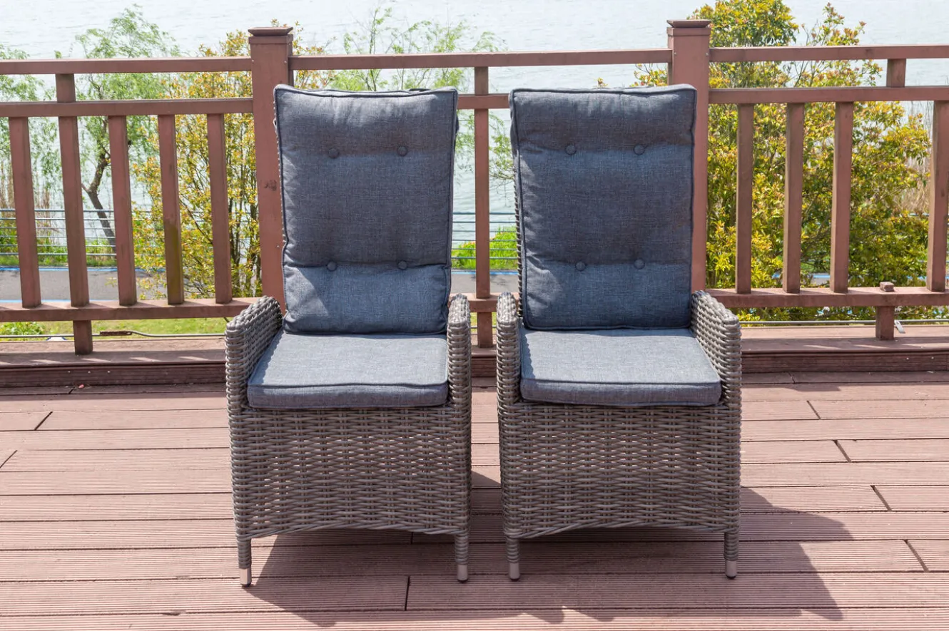 OUTFLEXX 2er Set Dining Sessel, grau, Polyrattan, je 55 x 65 x 112 cm, Rücken stufenlos verstellbar