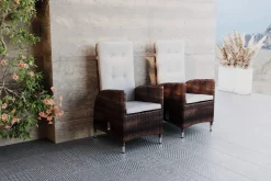 OUTFLEXX 2er Set Dining Sessel, braun marmoriert, Polyrattan, 55 x 65 x 112 cm, Rücken stufenlos verstellbar